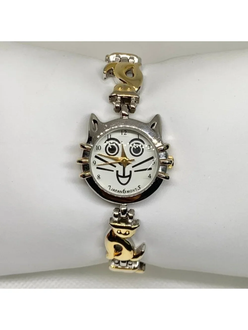 Vintage cat Women Watch two Tone quartz analog 23mm Fun Kitty band running